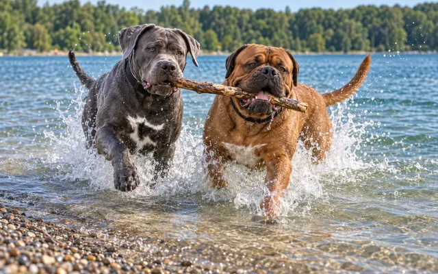Rocky und Apollo entspannt am See