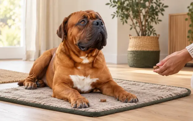 Hund liegt entspannt auf einer Decke